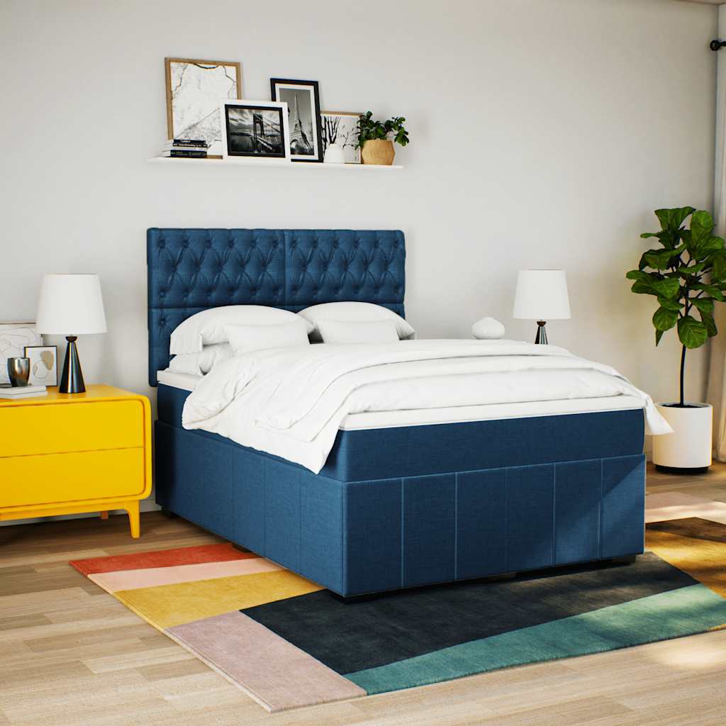 Κρεβάτι Boxspring με Στρώμα Μπλε 140x190 εκ. Υφασμάτινο