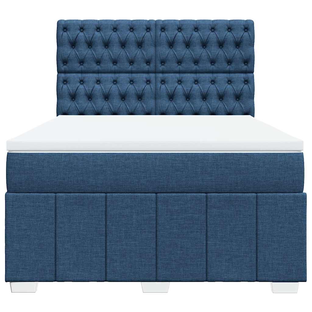 Κρεβάτι Boxspring με Στρώμα Μπλε 140x190 εκ. Υφασμάτινο