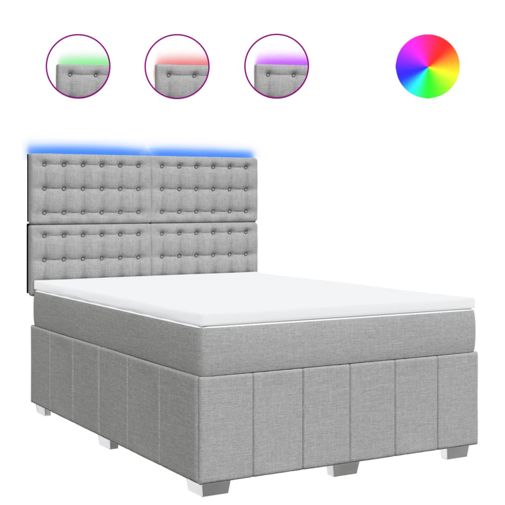 Κρεβάτι Boxspring με Στρώμα Ανοιχτό Γκρι 140x190 εκ. Υφασμάτινο - Pakobazaar
