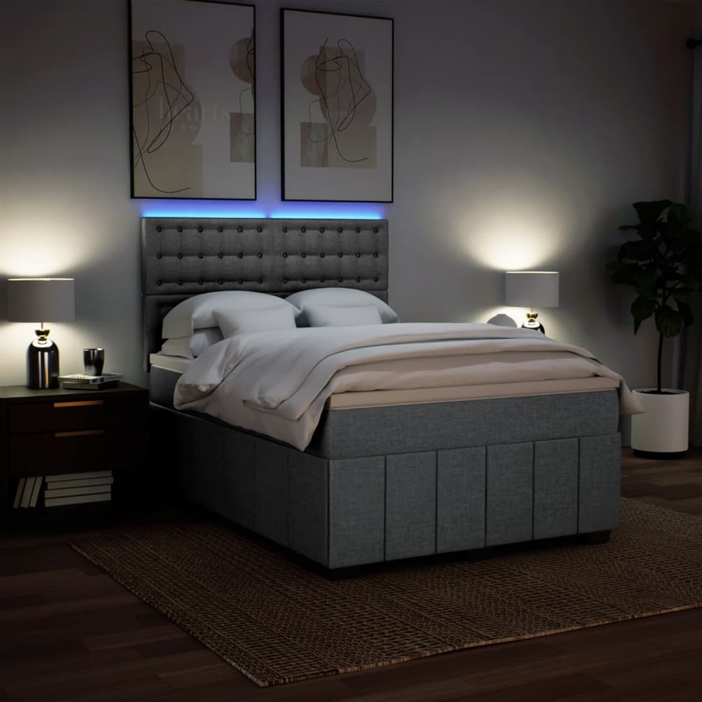 Κρεβάτι Boxspring με Στρώμα Ανοιχτό Γκρι 140x190 εκ. Υφασμάτινο - Pakobazaar