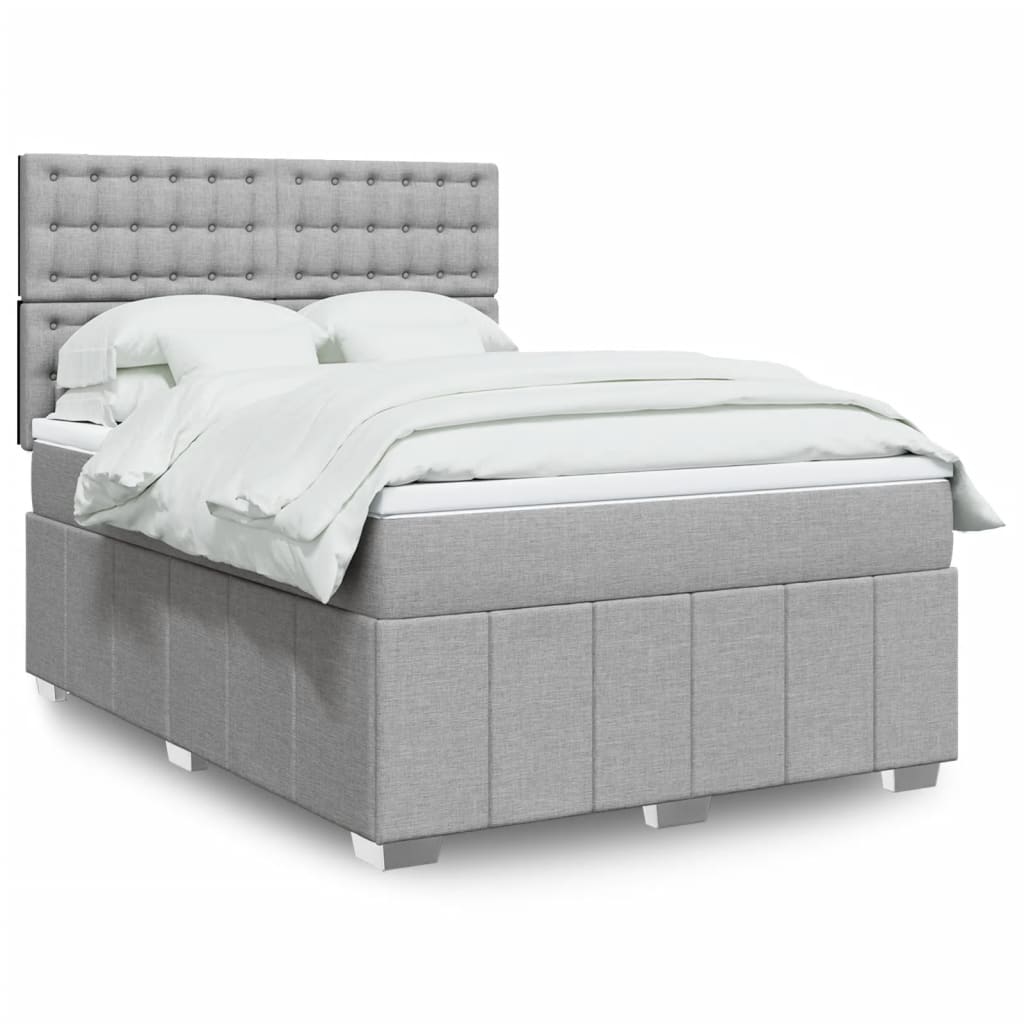 Κρεβάτι Boxspring με Στρώμα Ανοιχτό Γκρι 140x190 εκ. Υφασμάτινο - Pakobazaar