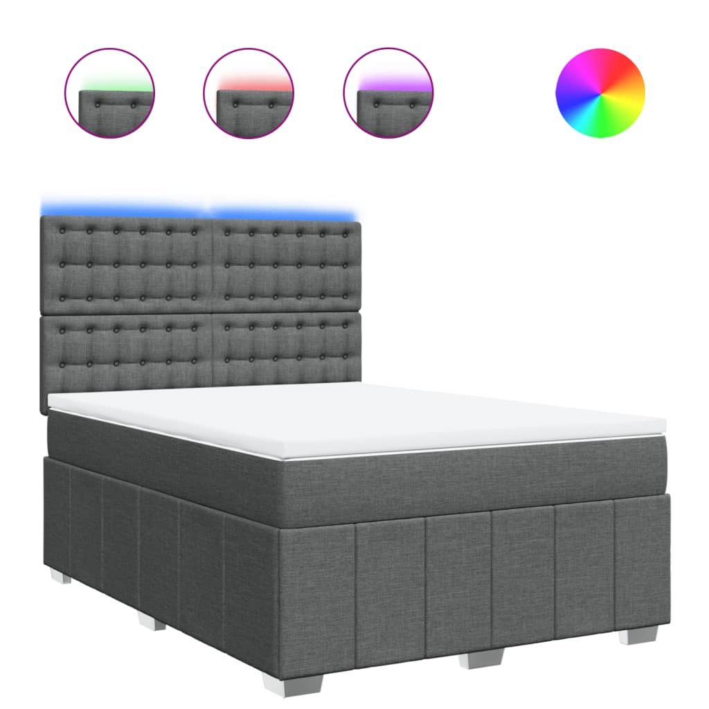 Κρεβάτι Boxspring με Στρώμα Σκούρο Γκρι 140x190 εκ. Υφασμάτινο - Pakobazaar