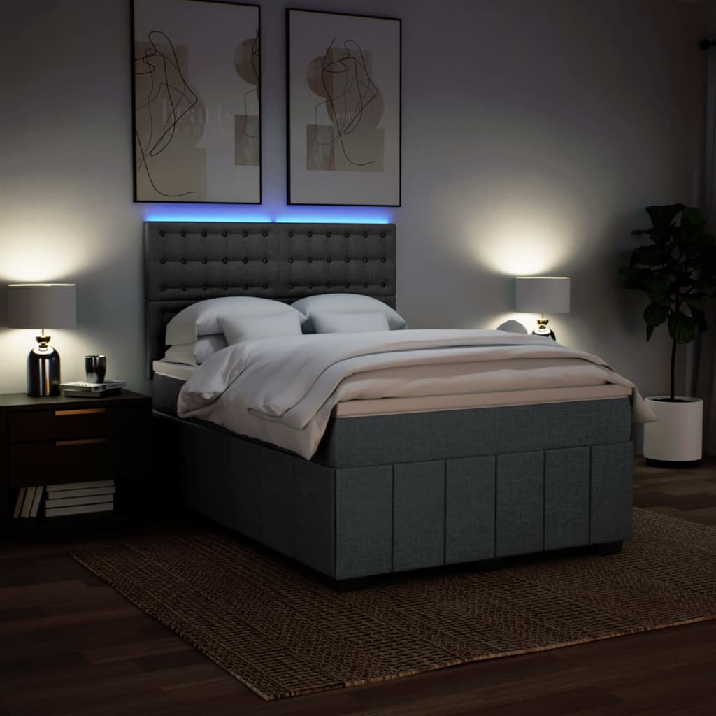 Κρεβάτι Boxspring με Στρώμα Σκούρο Γκρι 140x190 εκ. Υφασμάτινο - Pakobazaar
