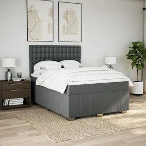 Κρεβάτι Boxspring με Στρώμα Σκούρο Γκρι 140x190 εκ. Υφασμάτινο - Pakobazaar