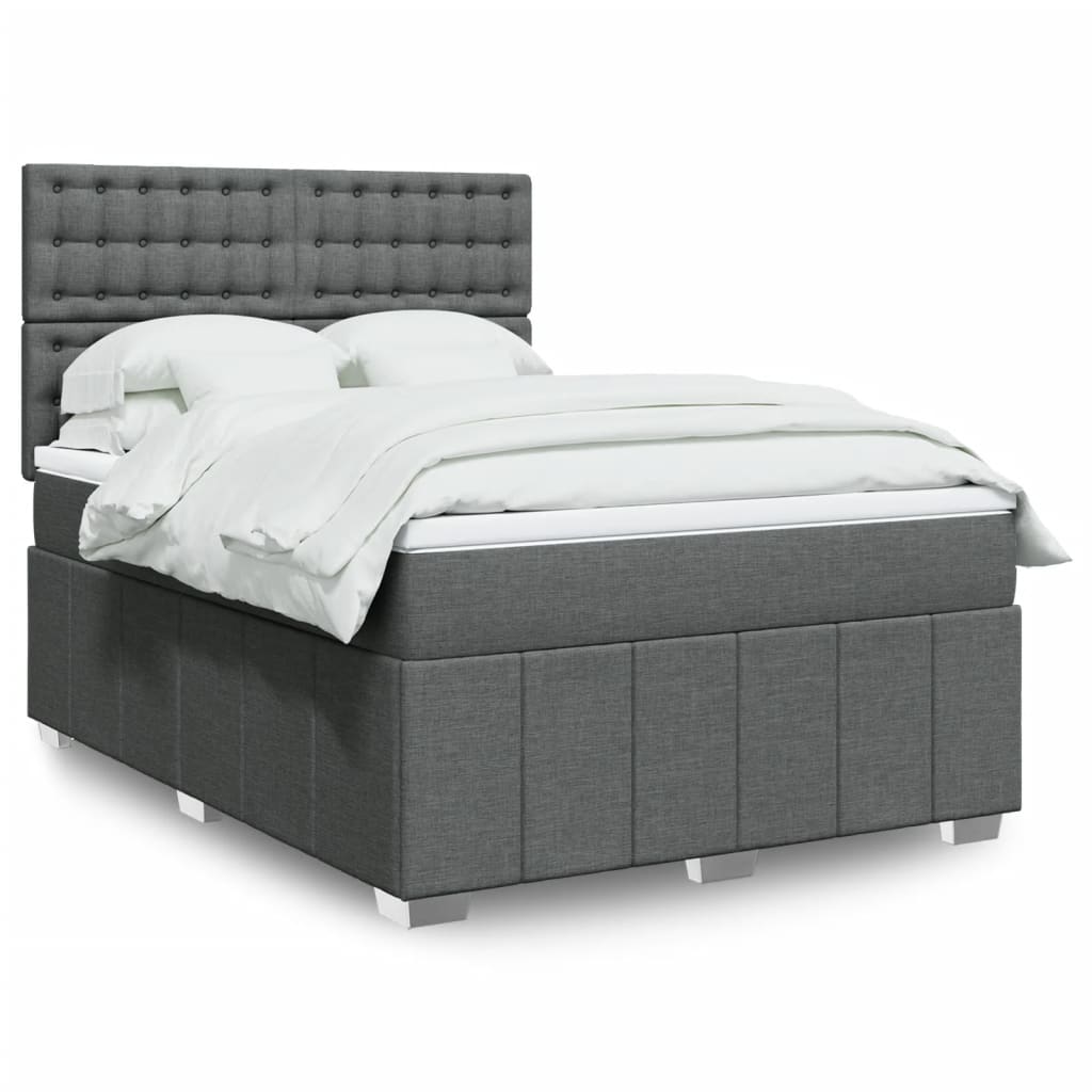 Κρεβάτι Boxspring με Στρώμα Σκούρο Γκρι 140x190 εκ. Υφασμάτινο - Pakobazaar