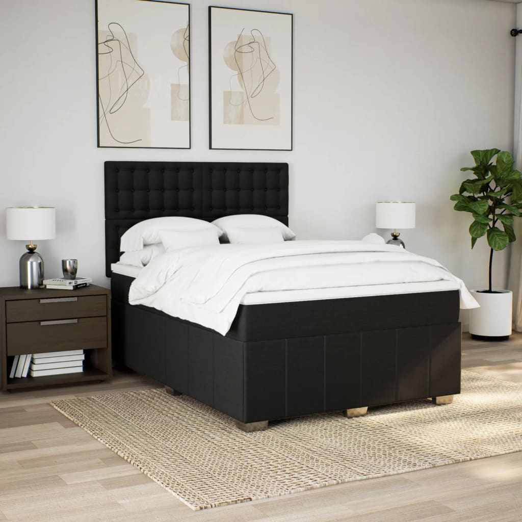 Κρεβάτι Boxspring με Στρώμα Μαύρο 140x190 εκ. Υφασμάτινο - Pakobazaar