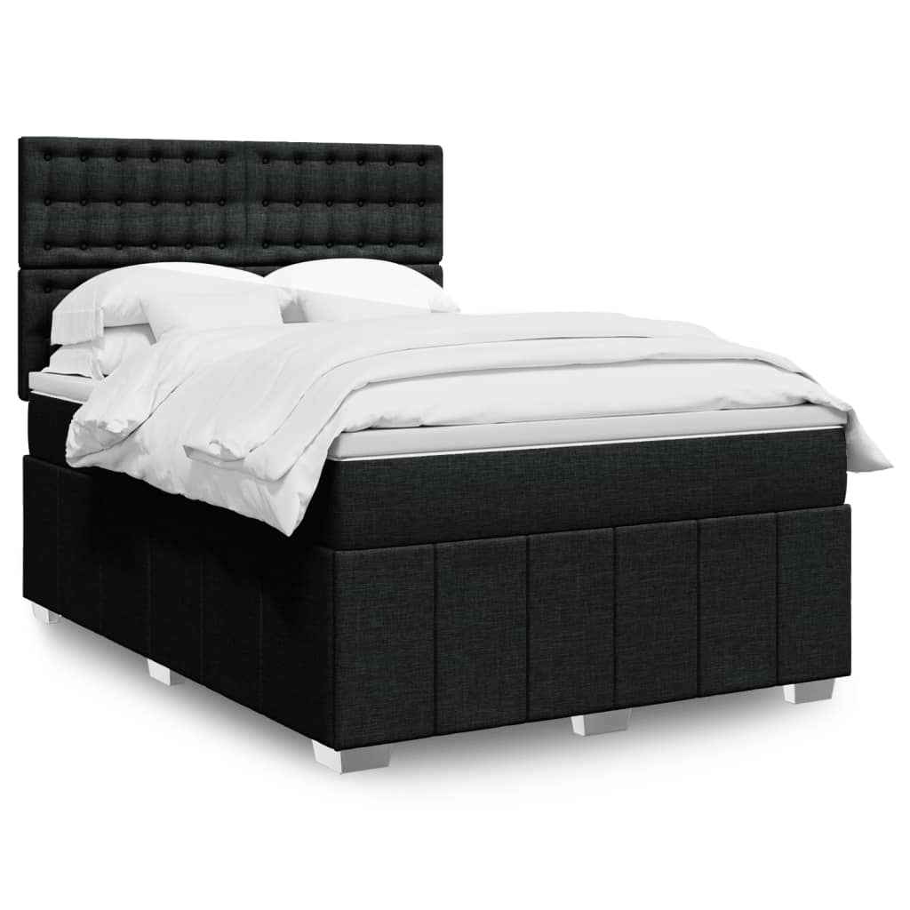 Κρεβάτι Boxspring με Στρώμα Μαύρο 140x190 εκ. Υφασμάτινο - Pakobazaar