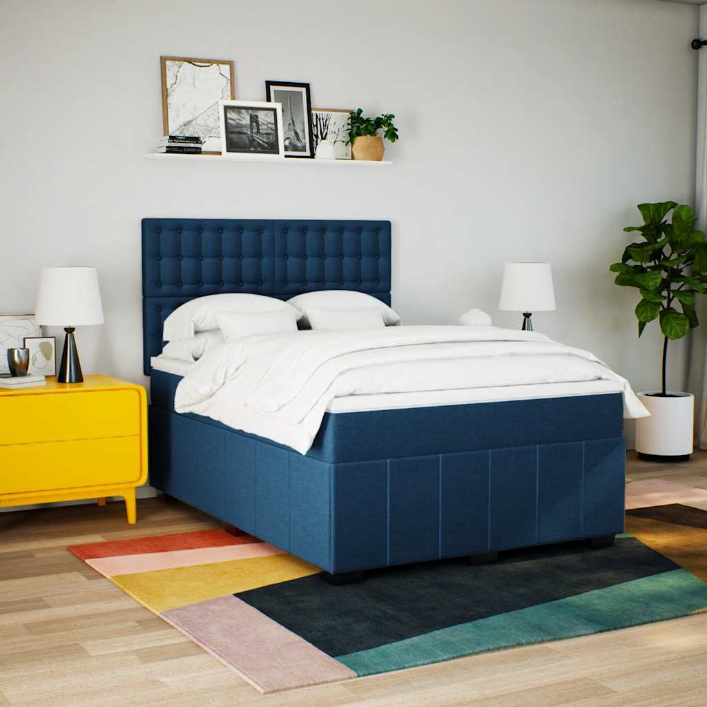 Κρεβάτι Boxspring με Στρώμα Μπλε 140x190 εκ. Υφασμάτινο