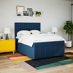 Κρεβάτι Boxspring με Στρώμα Μπλε 140x190 εκ. Υφασμάτινο
