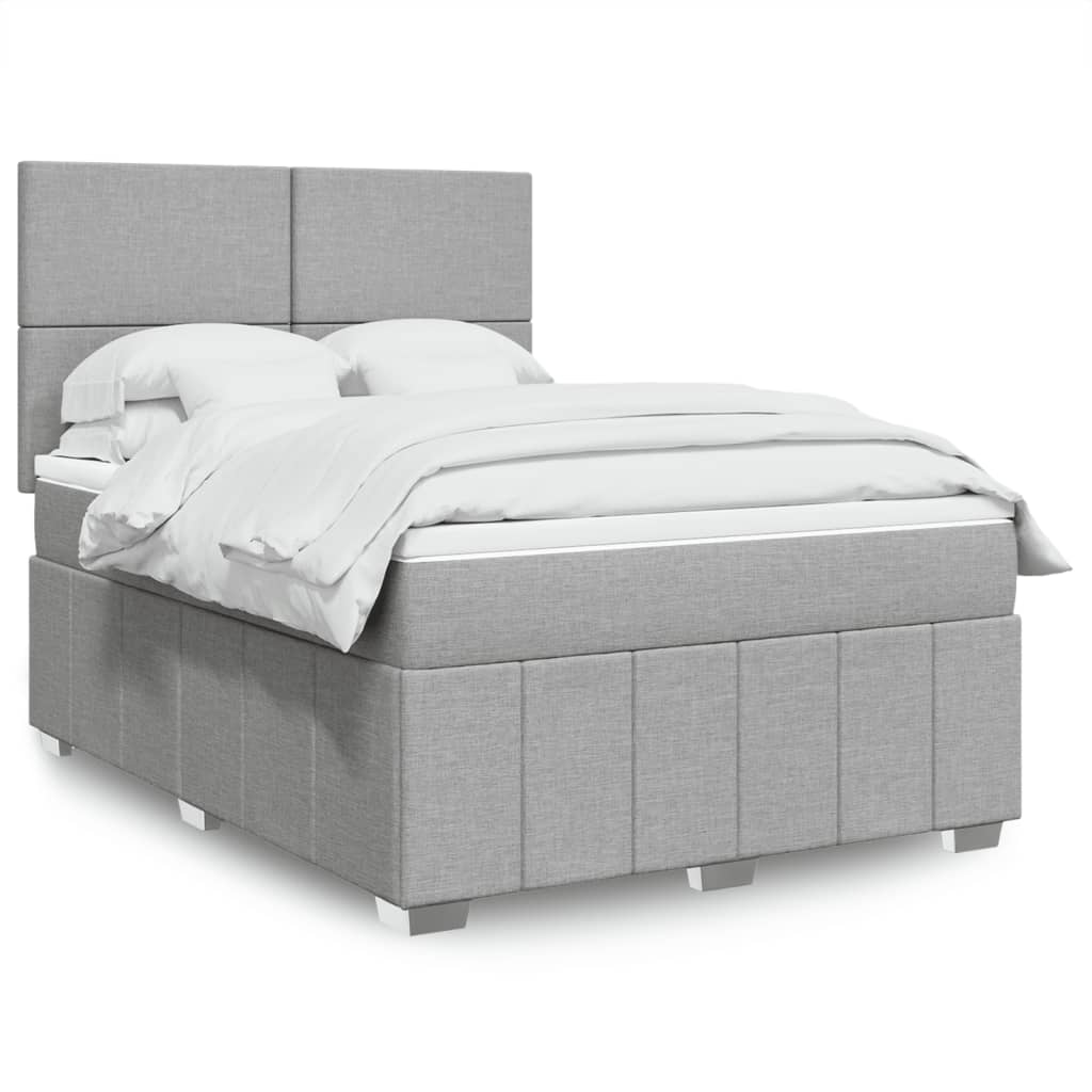 Κρεβάτι Boxspring με Στρώμα Ανοιχτό Γκρι 140x200 εκ. Υφασμάτινο - Pakobazaar