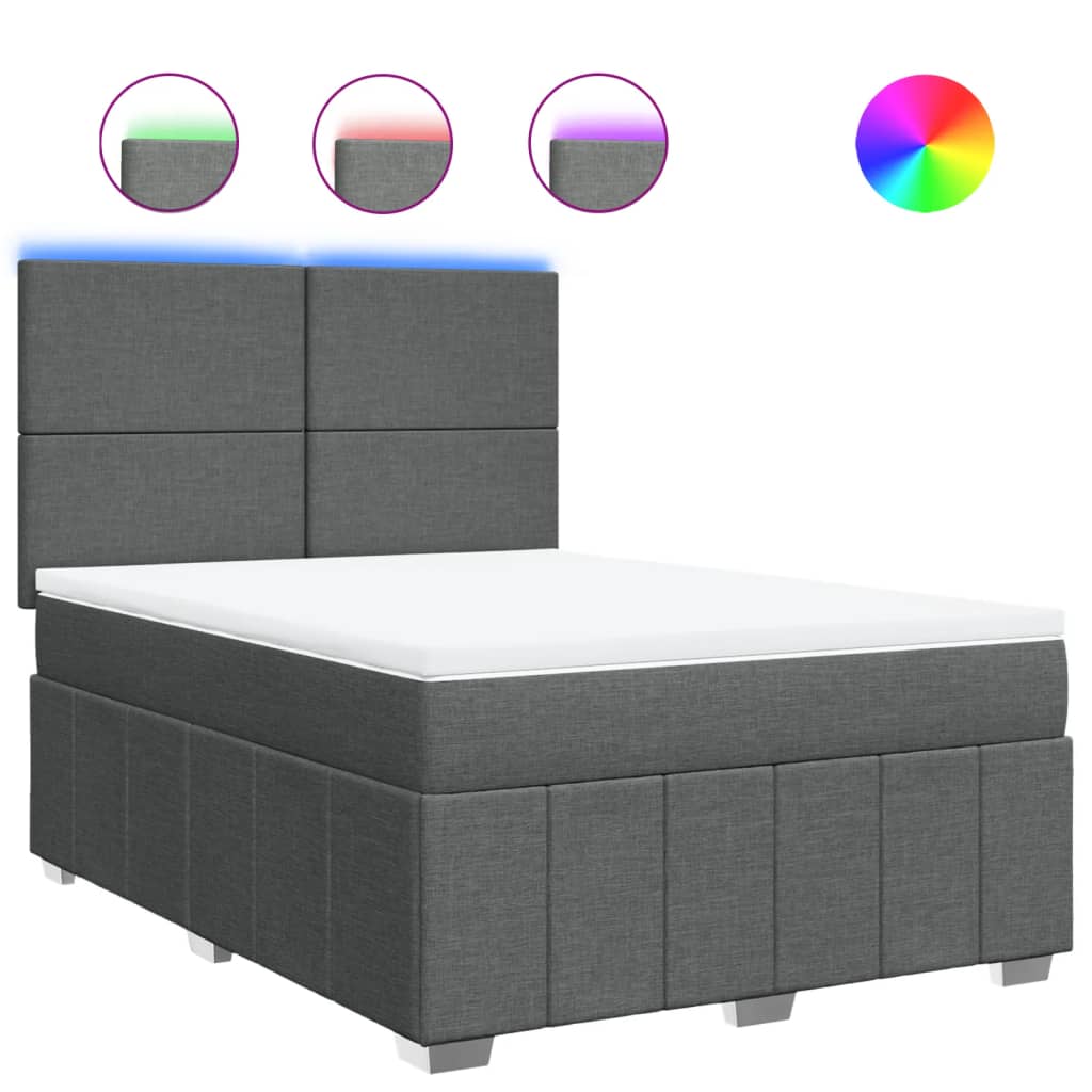 Κρεβάτι Boxspring με Στρώμα Σκούρο Γκρι 140x200 εκ Υφασμάτινο - Pakobazaar