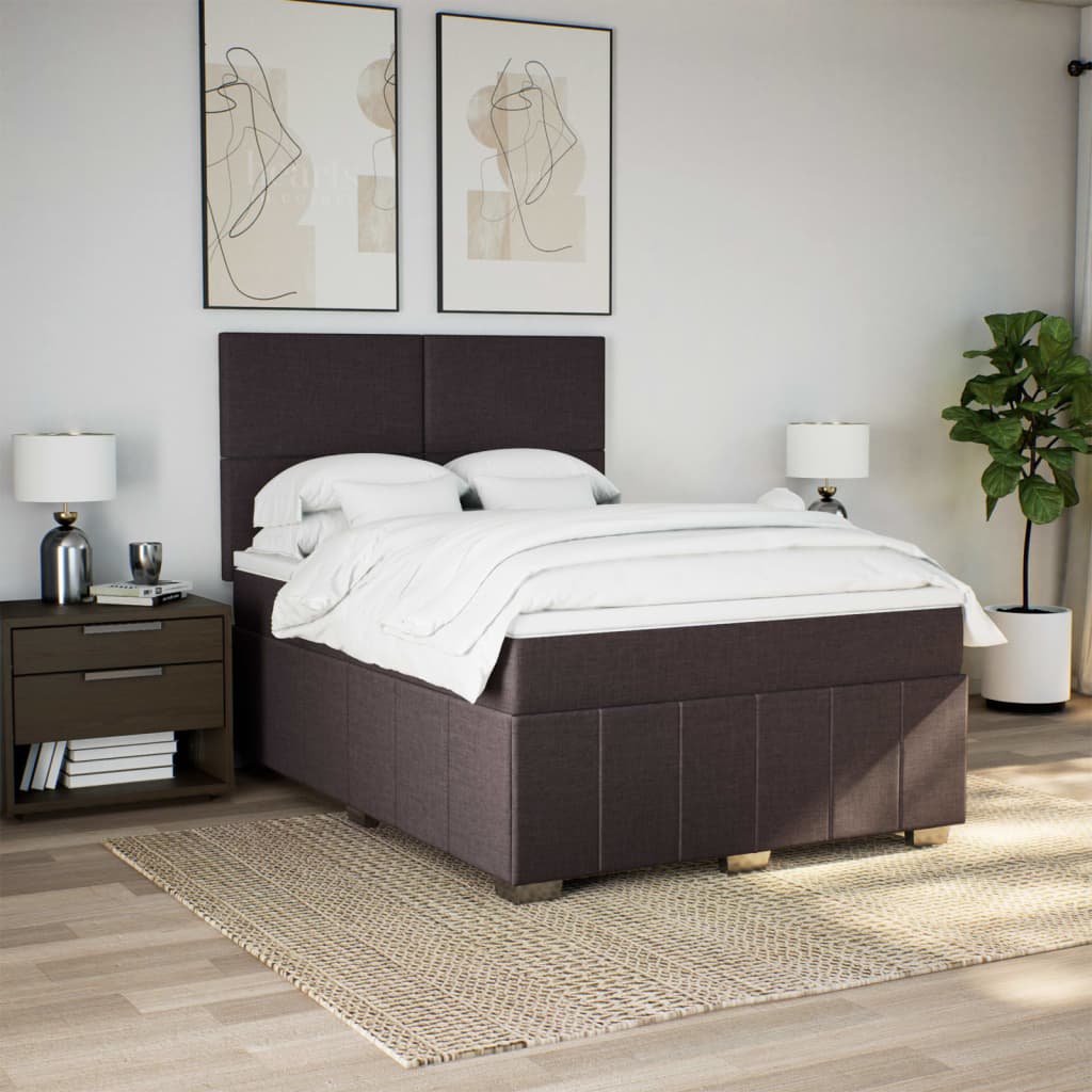 Κρεβάτι Boxspring με Στρώμα Σκούρο Καφέ 140x200 εκ Υφασμάτινο