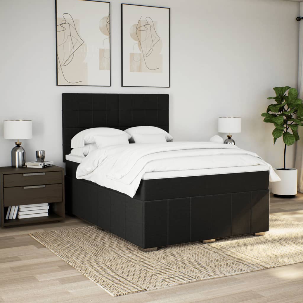 Κρεβάτι Boxspring με Στρώμα Μαύρο 140x200 εκ. Υφασμάτινο - Pakobazaar