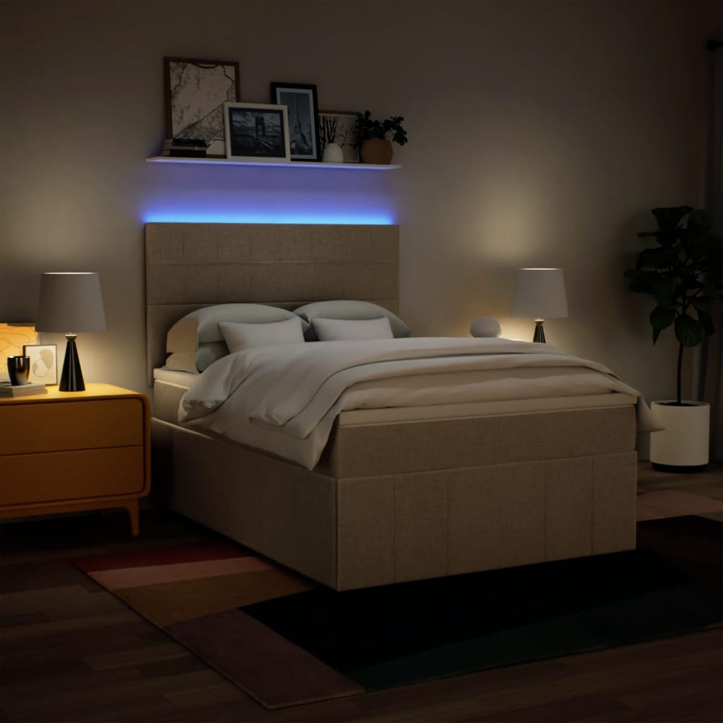 Κρεβάτι Boxspring με Στρώμα Κρεμ 140x200 εκ. Υφασμάτινο - Pakobazaar