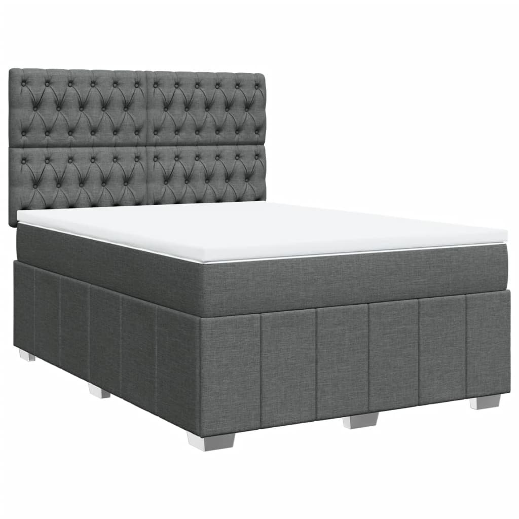 Κρεβάτι Boxspring με Στρώμα Σκούρο Γκρι 140x200 εκ Υφασμάτινο