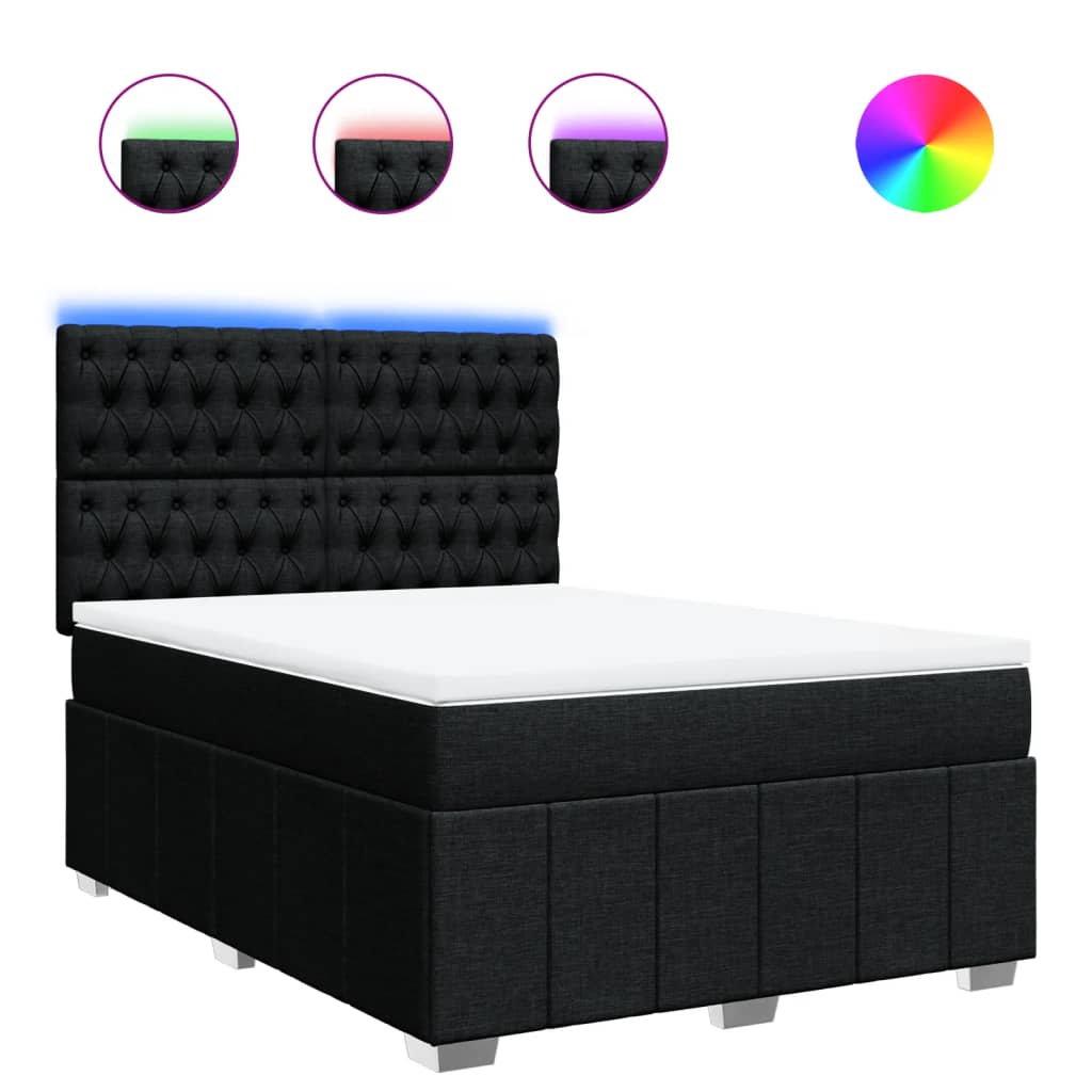 Κρεβάτι Boxspring με Στρώμα Μαύρο 140x200 εκ. Υφασμάτινο - Pakobazaar