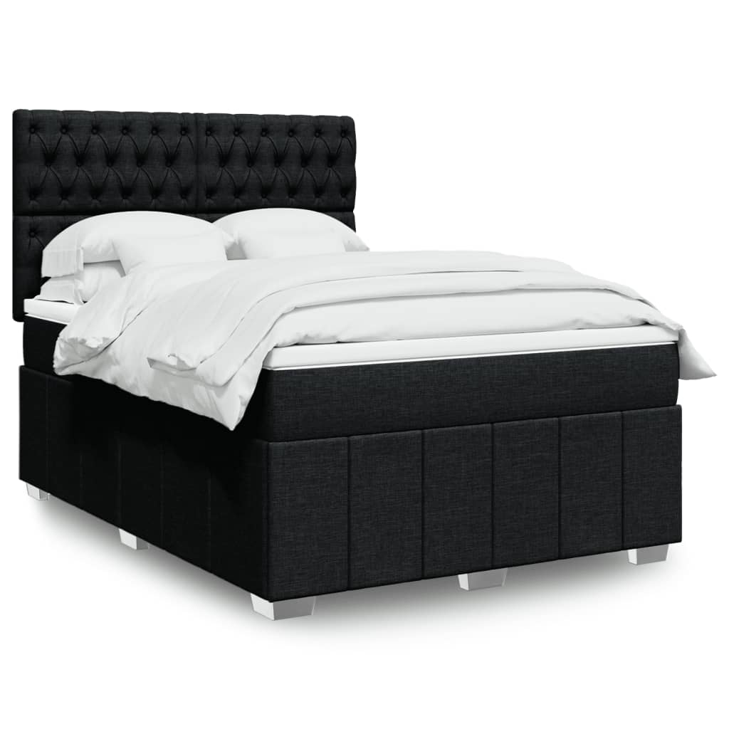 Κρεβάτι Boxspring με Στρώμα Μαύρο 140x200 εκ. Υφασμάτινο - Pakobazaar