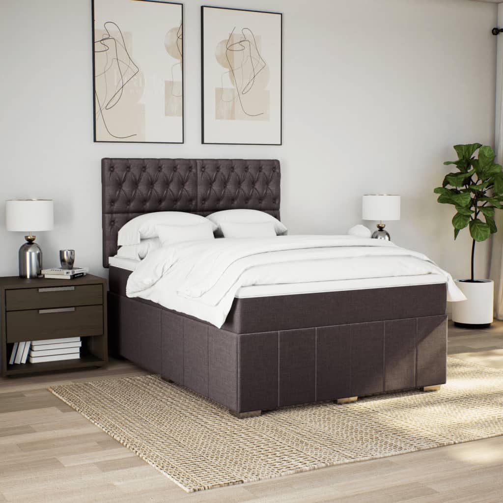 Κρεβάτι Boxspring με Στρώμα Σκούρο Καφέ 140x200 εκ Υφασμάτινο - Pakobazaar
