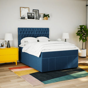 Κρεβάτι Boxspring με Στρώμα Μπλε 140x200 εκ. Υφασμάτινο - Pakobazaar