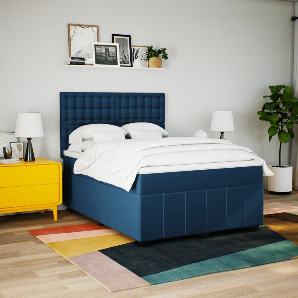 Κρεβάτι Boxspring με Στρώμα Μπλε 140x200 εκ. Υφασμάτινο - Pakobazaar