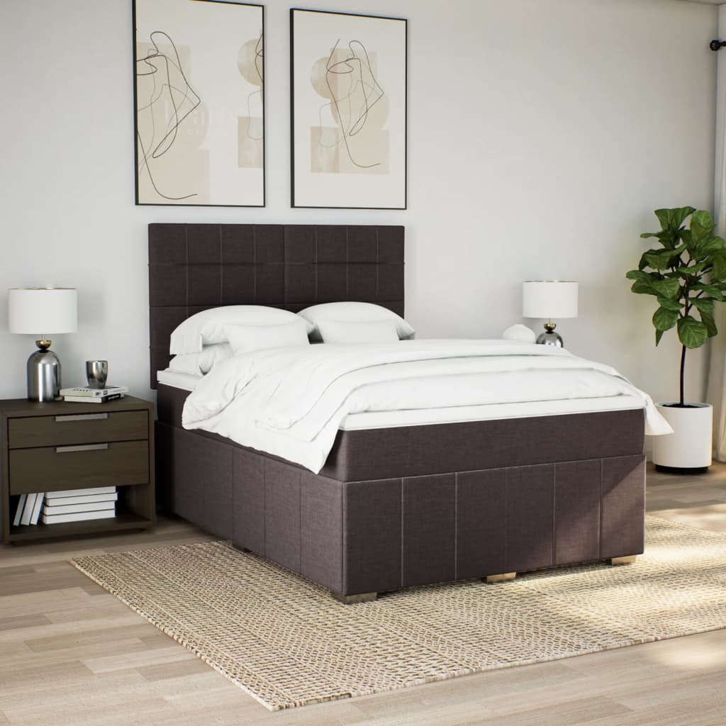 Κρεβάτι Boxspring με Στρώμα Σκούρο Καφέ 160x200 εκ Υφασμάτινο