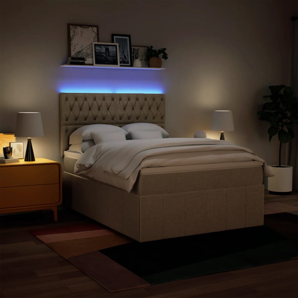 Κρεβάτι Boxspring με Στρώμα Κρεμ 160x200 εκ. Υφασμάτινο - Pakobazaar