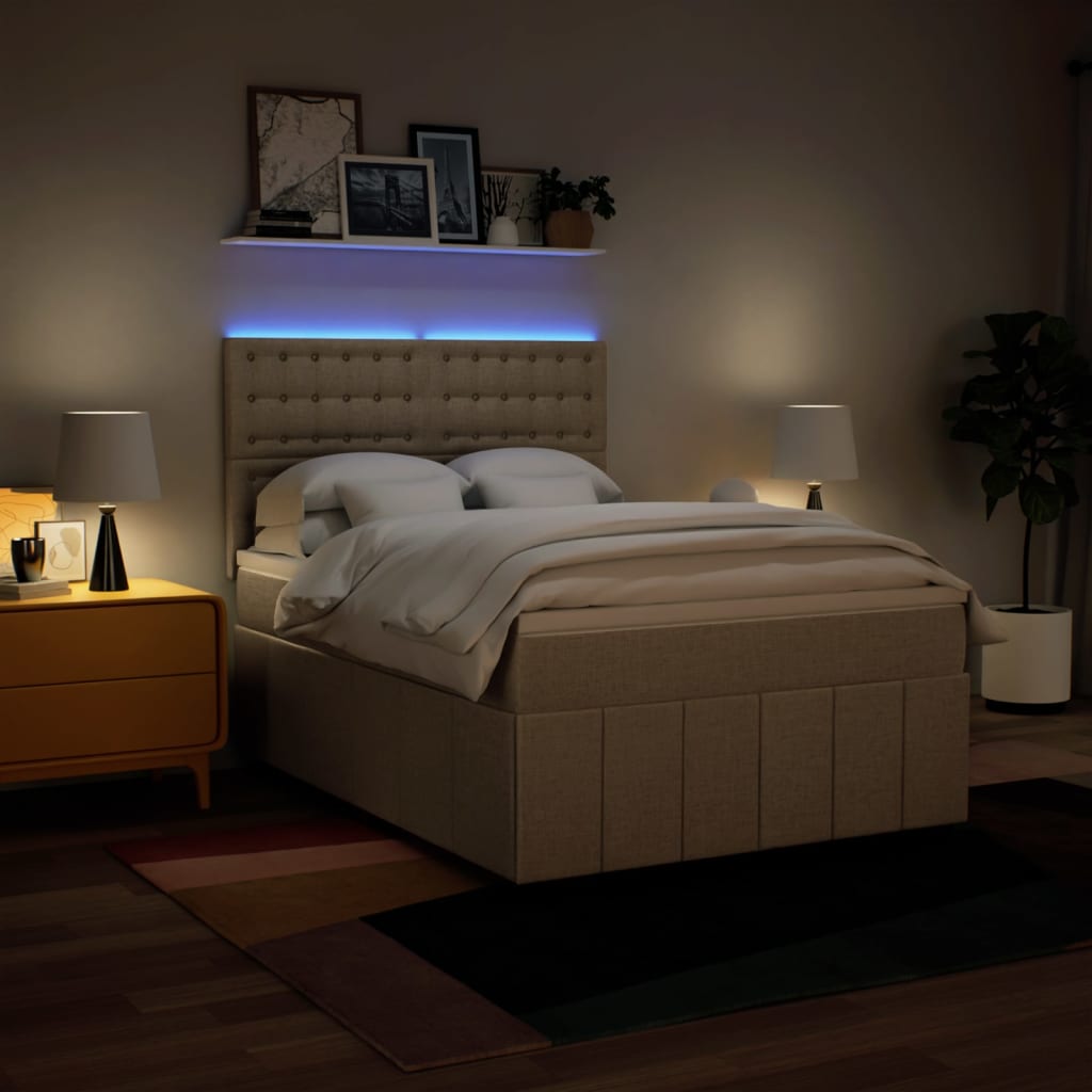 Κρεβάτι Boxspring με Στρώμα Κρεμ 160x200 εκ. Υφασμάτινο - Pakobazaar