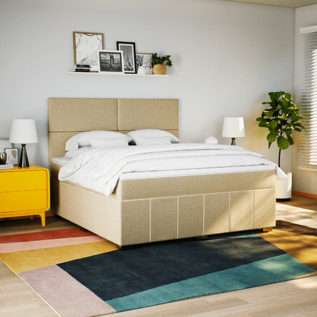 Κρεβάτι Boxspring με Στρώμα Κρεμ 180x200 εκ. Υφασμάτινο - Pakobazaar