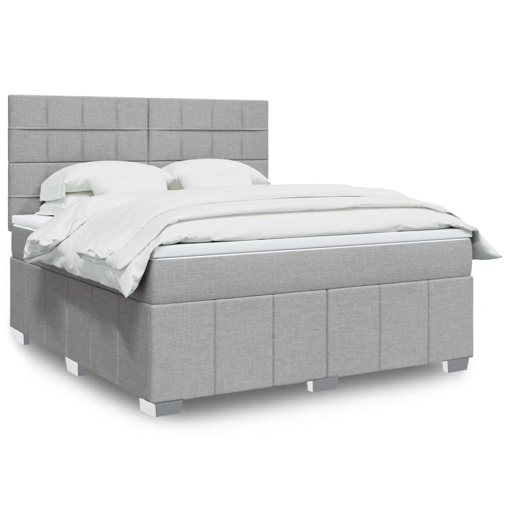 Κρεβάτι Boxspring με Στρώμα Ανοιχτό Γκρι 180x200 εκ. Υφασμάτινο - Pakobazaar