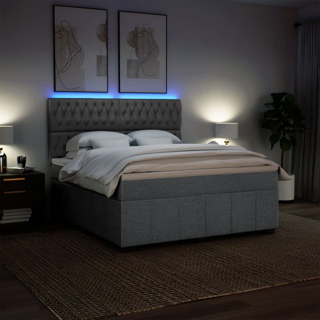 Κρεβάτι Boxspring με Στρώμα Ανοιχτό Γκρι 180x200 εκ. Υφασμάτινο - Pakobazaar