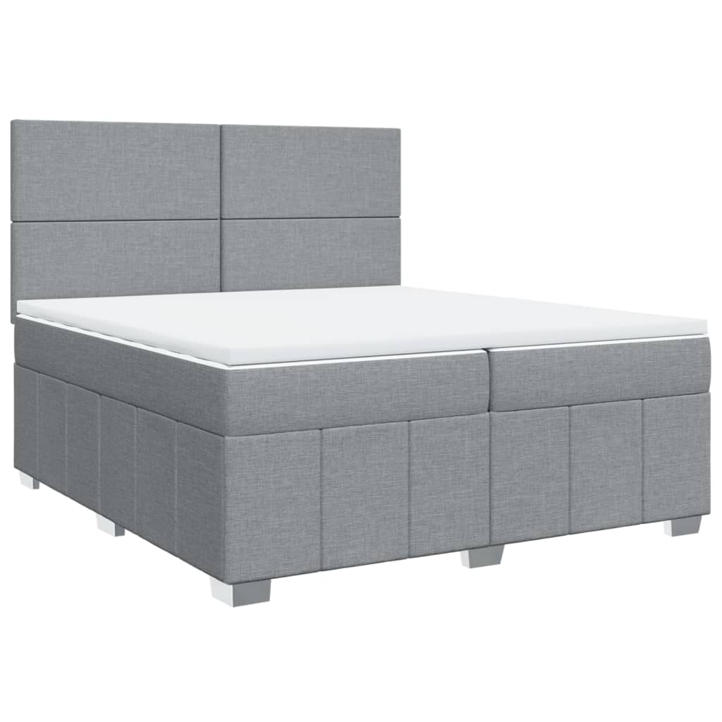 Κρεβάτι Boxspring με Στρώμα Ανοιχτό Γκρι 200x200 εκ. Υφασμάτινο