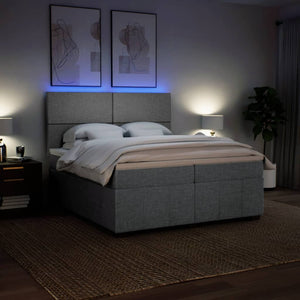 Κρεβάτι Boxspring με Στρώμα Ανοιχτό Γκρι 200x200 εκ. Υφασμάτινο