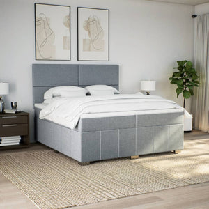 Κρεβάτι Boxspring με Στρώμα Ανοιχτό Γκρι 200x200 εκ. Υφασμάτινο