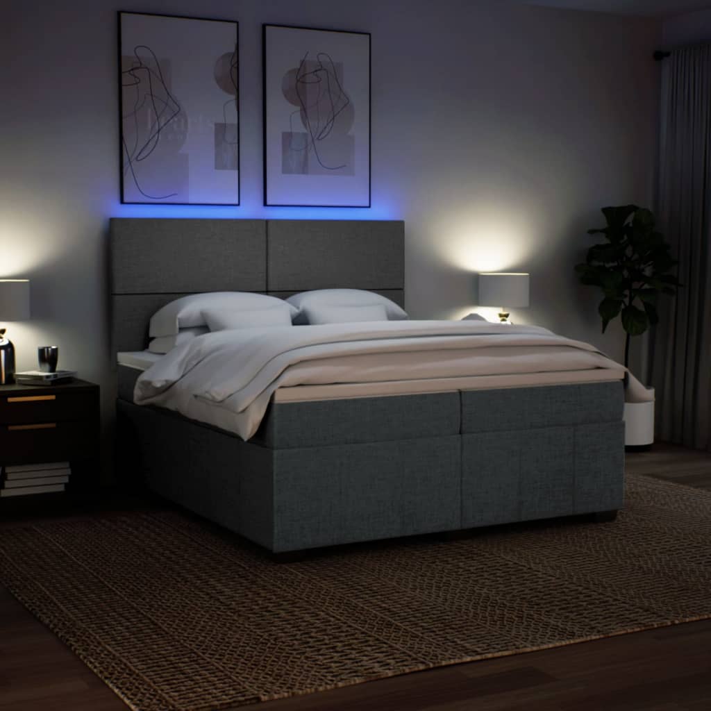 Κρεβάτι Boxspring με Στρώμα Σκούρο Γκρι 200x200 εκ. Υφασμάτινο - Pakobazaar