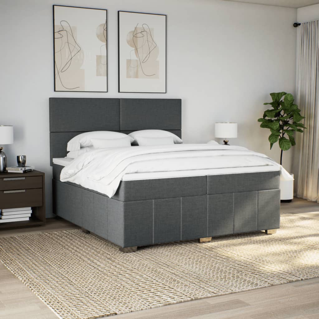 Κρεβάτι Boxspring με Στρώμα Σκούρο Γκρι 200x200 εκ. Υφασμάτινο - Pakobazaar