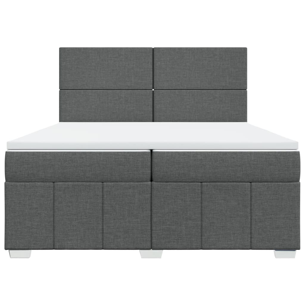 Κρεβάτι Boxspring με Στρώμα Σκούρο Γκρι 200x200 εκ. Υφασμάτινο - Pakobazaar