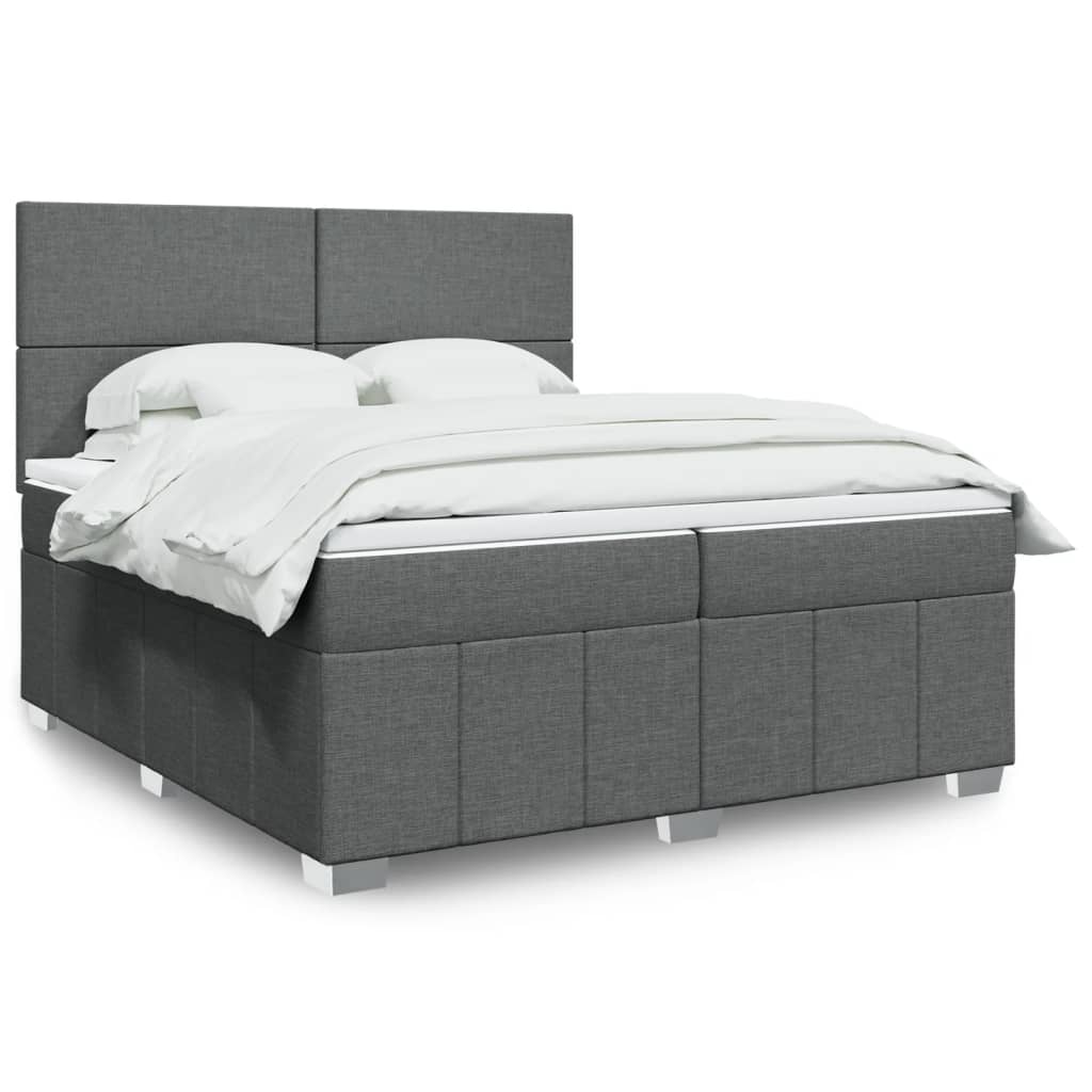 Κρεβάτι Boxspring με Στρώμα Σκούρο Γκρι 200x200 εκ. Υφασμάτινο - Pakobazaar