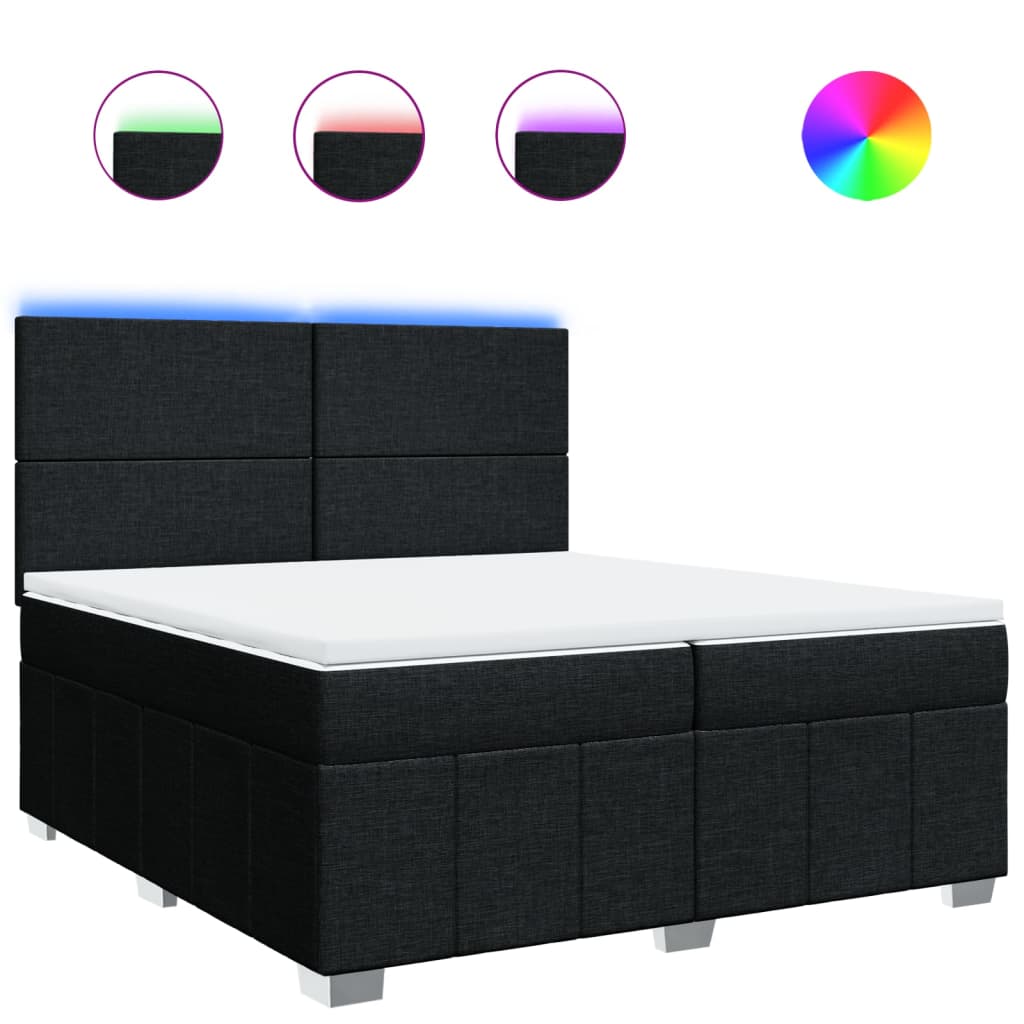 Κρεβάτι Boxspring με Στρώμα Μαύρο 200x200 εκ. Υφασμάτινο - Pakobazaar