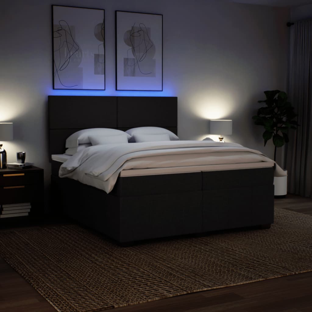 Κρεβάτι Boxspring με Στρώμα Μαύρο 200x200 εκ. Υφασμάτινο - Pakobazaar