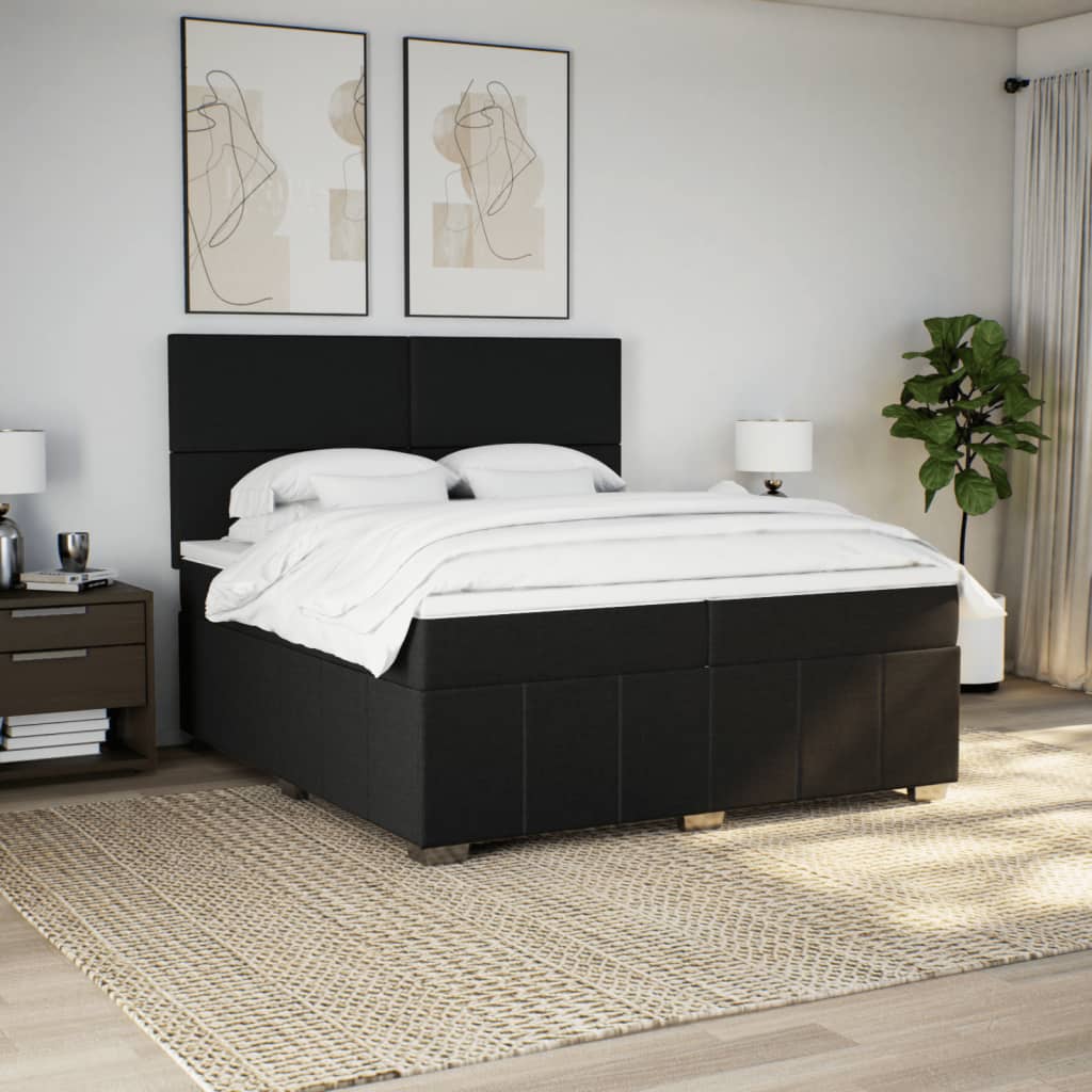 Κρεβάτι Boxspring με Στρώμα Μαύρο 200x200 εκ. Υφασμάτινο - Pakobazaar