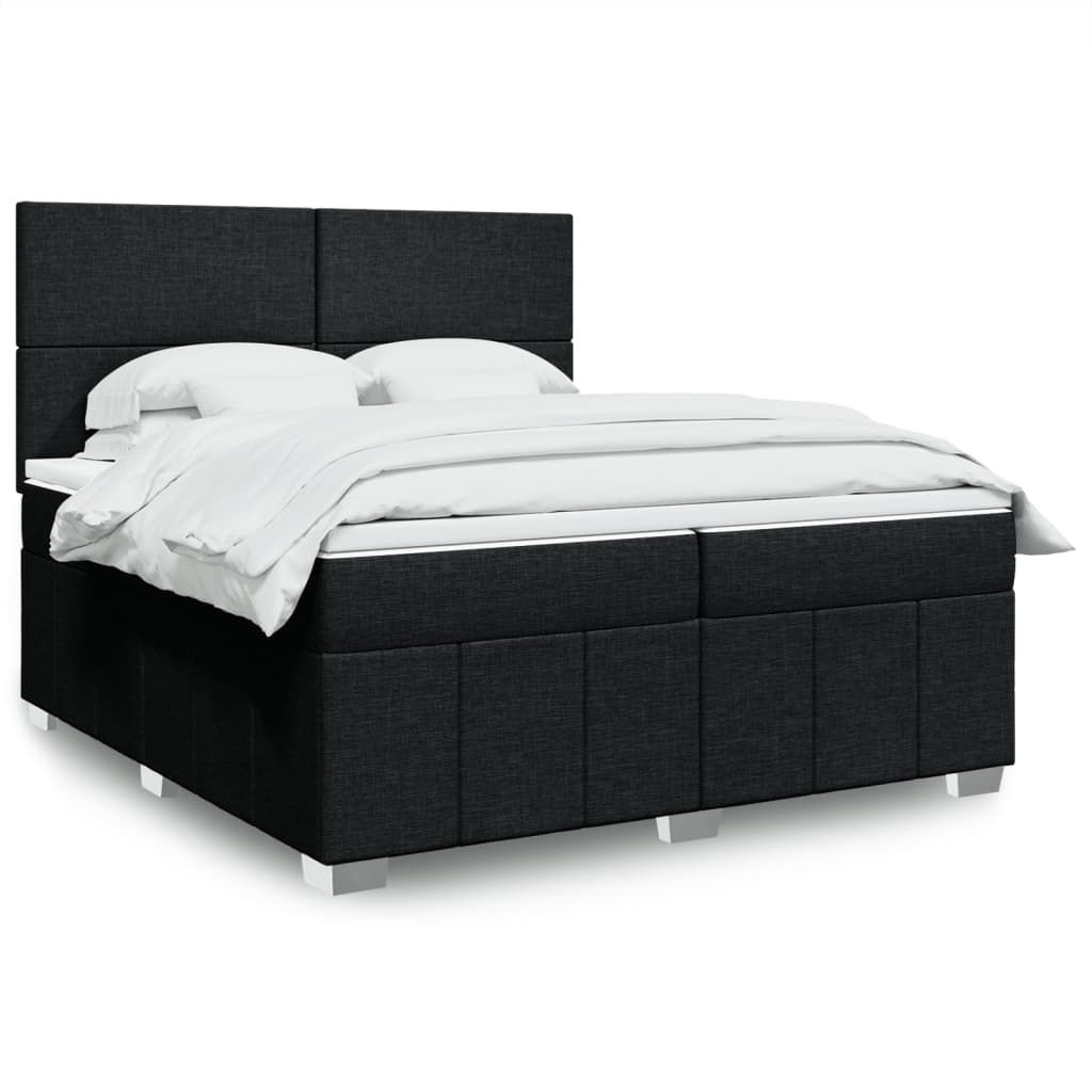 Κρεβάτι Boxspring με Στρώμα Μαύρο 200x200 εκ. Υφασμάτινο - Pakobazaar