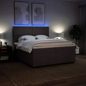 Κρεβάτι Boxspring με Στρώμα Σκούρο Καφέ 200x200 εκ. Υφασμάτινο - Pakobazaar