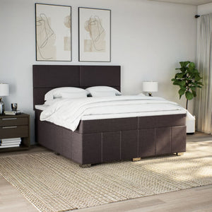 Κρεβάτι Boxspring με Στρώμα Σκούρο Καφέ 200x200 εκ. Υφασμάτινο - Pakobazaar