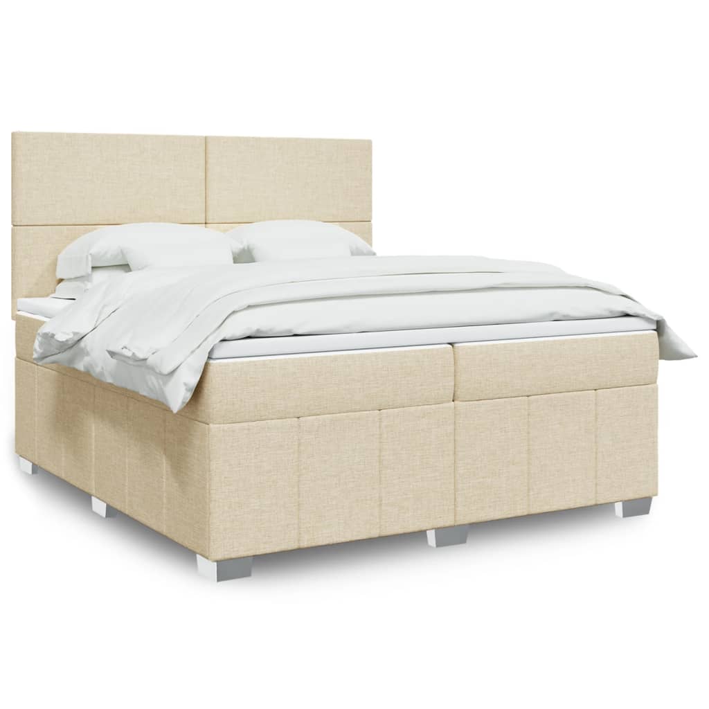 Κρεβάτι Boxspring με Στρώμα Κρεμ 200x200 εκ. Υφασμάτινο - Pakobazaar