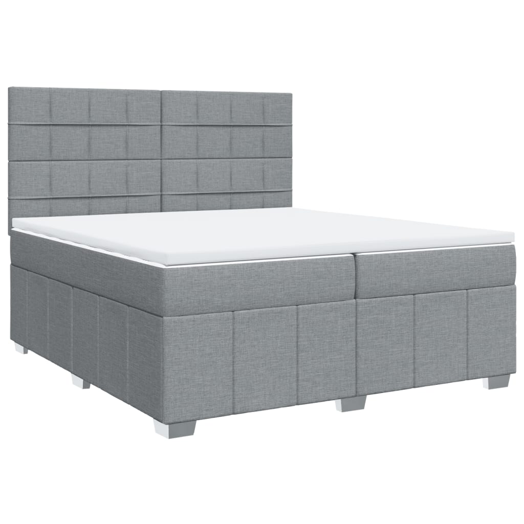 Κρεβάτι Boxspring με Στρώμα Ανοιχτό Γκρι 200x200 εκ. Υφασμάτινο - Pakobazaar