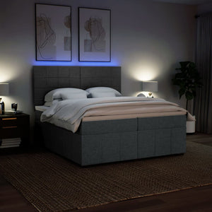 Κρεβάτι Boxspring με Στρώμα Σκούρο Γκρι 200x200 εκ. Υφασμάτινο - Pakobazaar