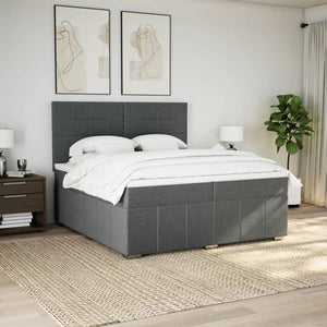 Κρεβάτι Boxspring με Στρώμα Σκούρο Γκρι 200x200 εκ. Υφασμάτινο - Pakobazaar