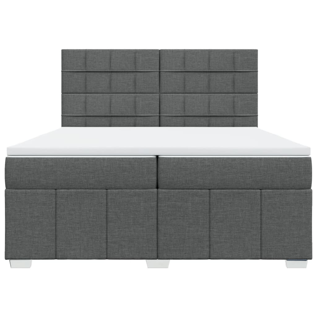 Κρεβάτι Boxspring με Στρώμα Σκούρο Γκρι 200x200 εκ. Υφασμάτινο - Pakobazaar