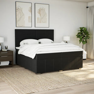 Κρεβάτι Boxspring με Στρώμα Μαύρο 200x200 εκ. Υφασμάτινο - Pakobazaar