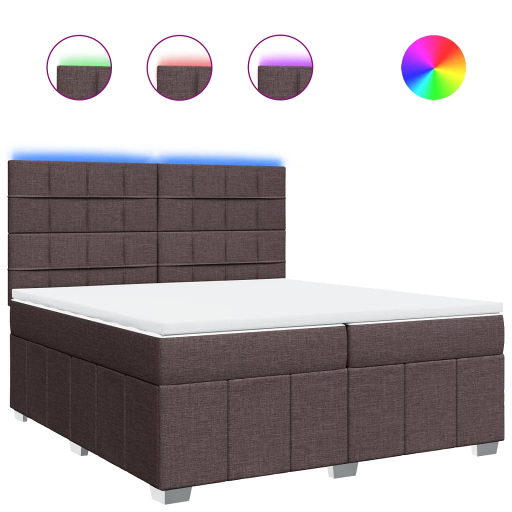 Κρεβάτι Boxspring με Στρώμα Σκούρο Καφέ 200x200 εκ. Υφασμάτινο - Pakobazaar